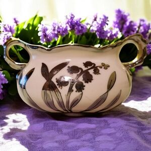 Vtg Sugar Bowl By Stauffer Platinum Floral Rim